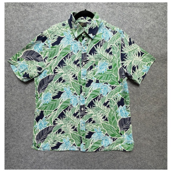 Club Room Luxury Other - Club Room Luxury Mens Large Green Blue Tropical 100% Linen Button Up Shirt